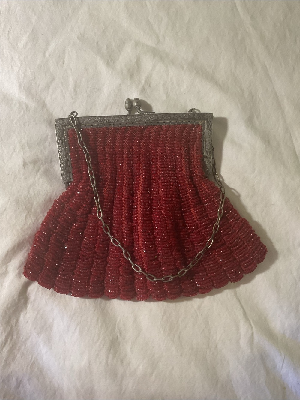 Vintage 1920s Art Deco Red Micro-beaded Evening Purse